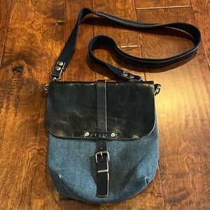 AWAX black leather and canvas purse cross body messenger bag